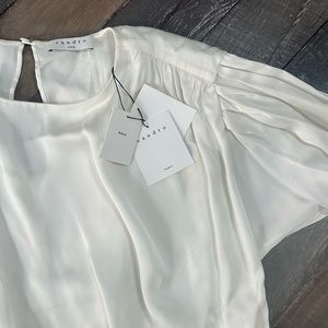 Sandro Paris shirt white ecru elegant blouse asymmetric long sleeve designer